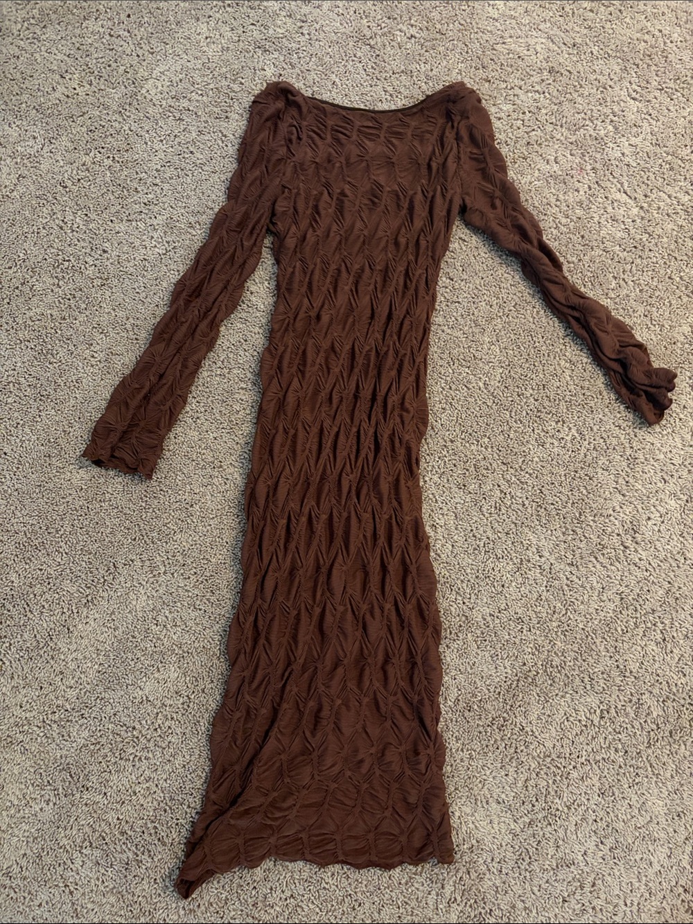 See You Monday Chocolate Brown Long Sleeve Textured Knit Dress